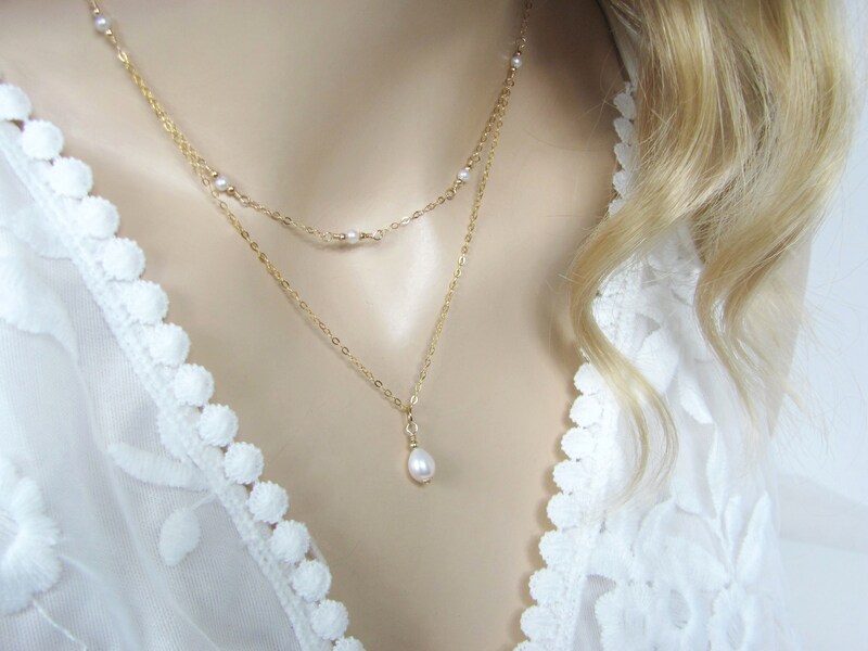 Freshwater Pearl Layered Necklace Set 14K Gold Filled